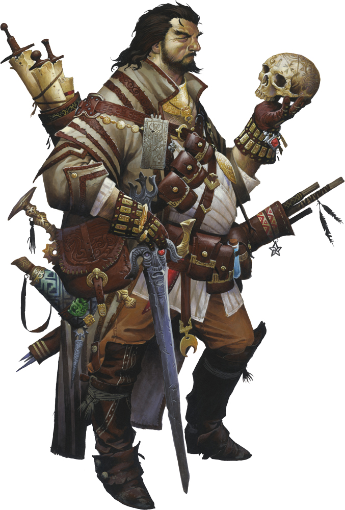 A picture of an occultist holding a skull